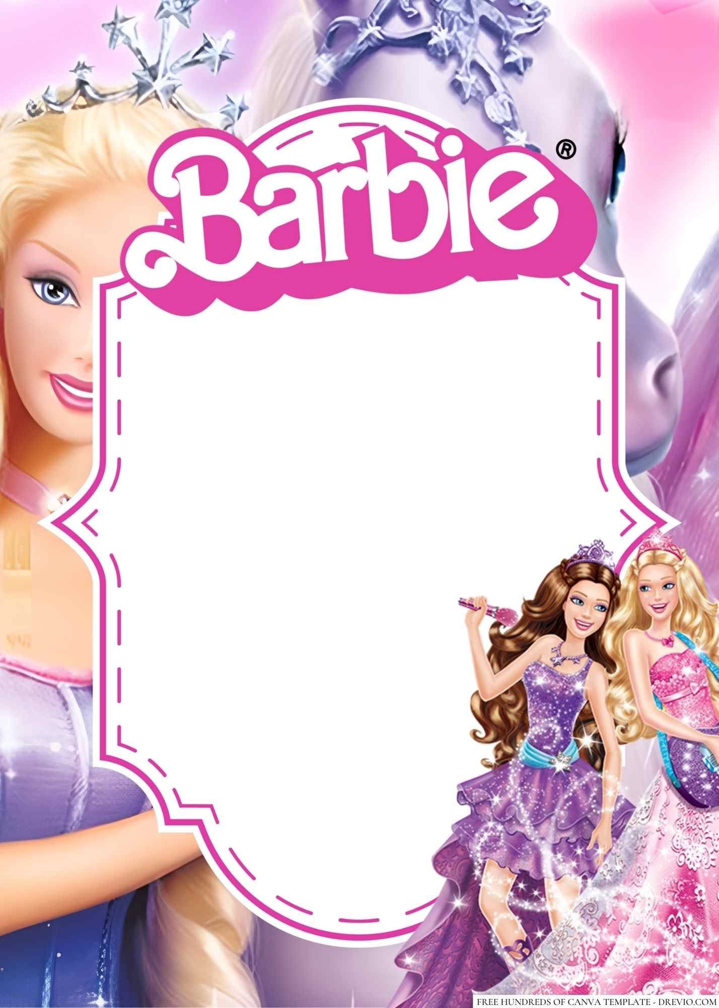 16 Barbie Canva Birthday Invitation Templates Barbie Invitations 