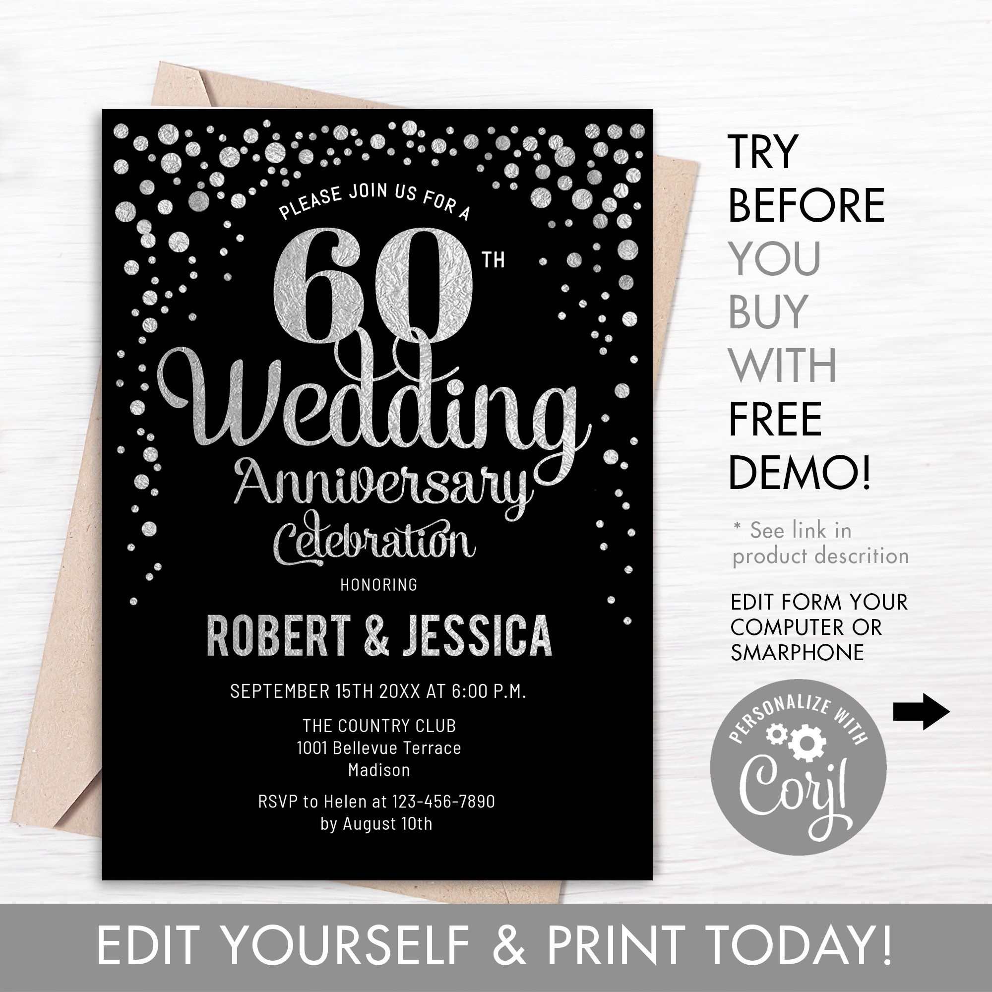 60Th Anniversary Invitations Templates Printable Word Searches