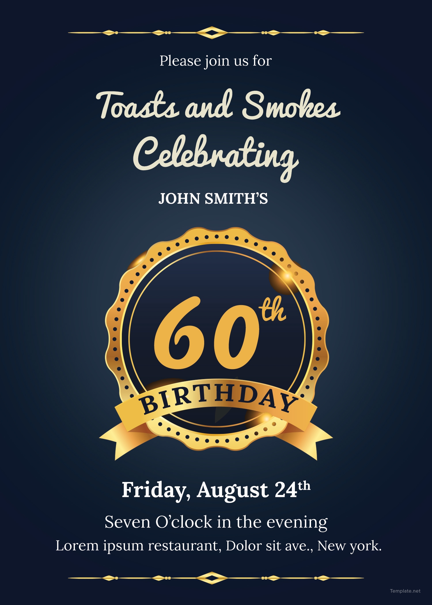 60th Birthday Invitation Template In Adobe Photoshop Illustrator 
