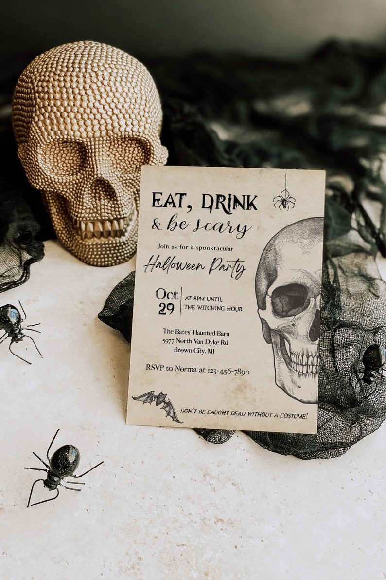 Adult Halloween Party Invite Template Eat Drink And Be Scary Etsy