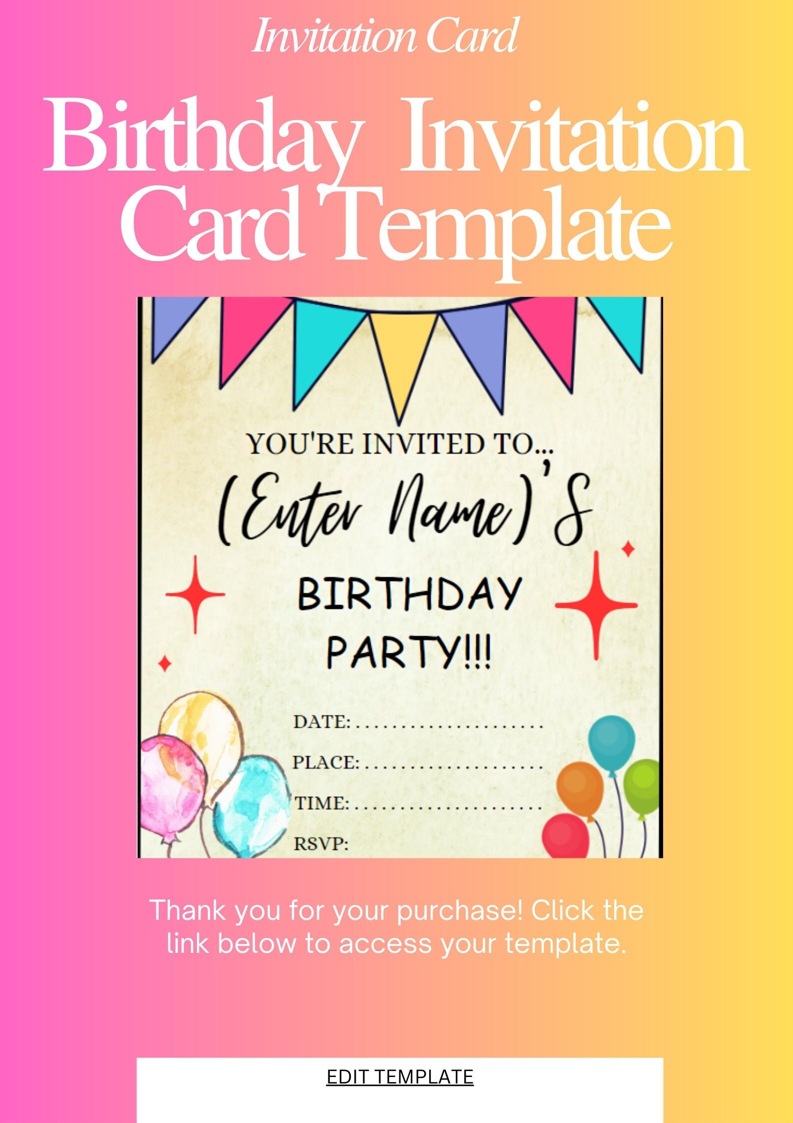 Birthday Invitation Card Template Etsy