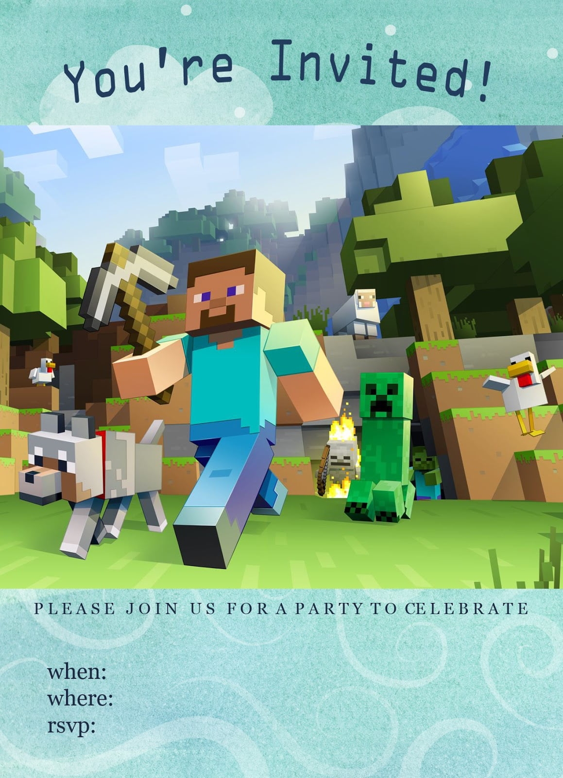 Blank Birthday Invitation Template Mine Craft Free