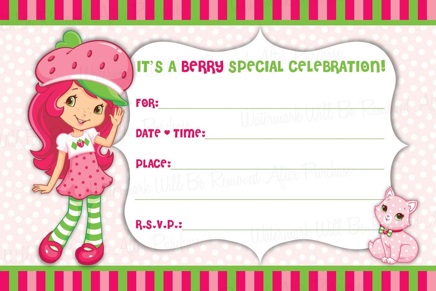 Blank Strawberry Shortcake Invitation Template