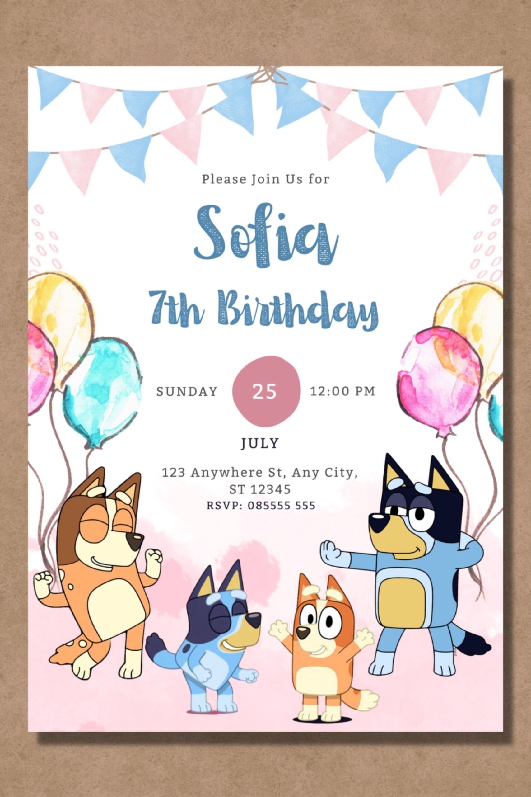 Bluey Canva Invite Template Birthday Invitation Bluey Kids Invitation 