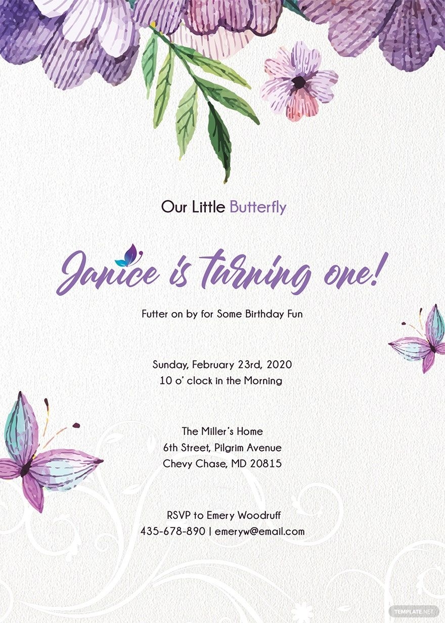 Butterfly Invitation In Publisher Word Illustrator PSD InDesign 