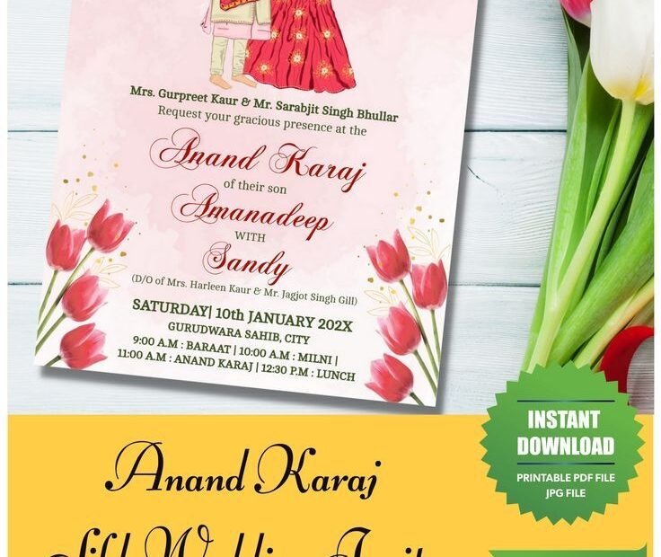 Buy EDITABLE Anand Karaj Sikh Wedding Invitation Template Punjabi