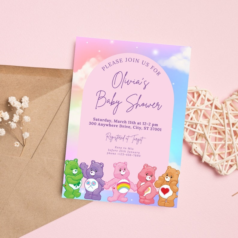 Care Bears Canva Invitation Template Etsy