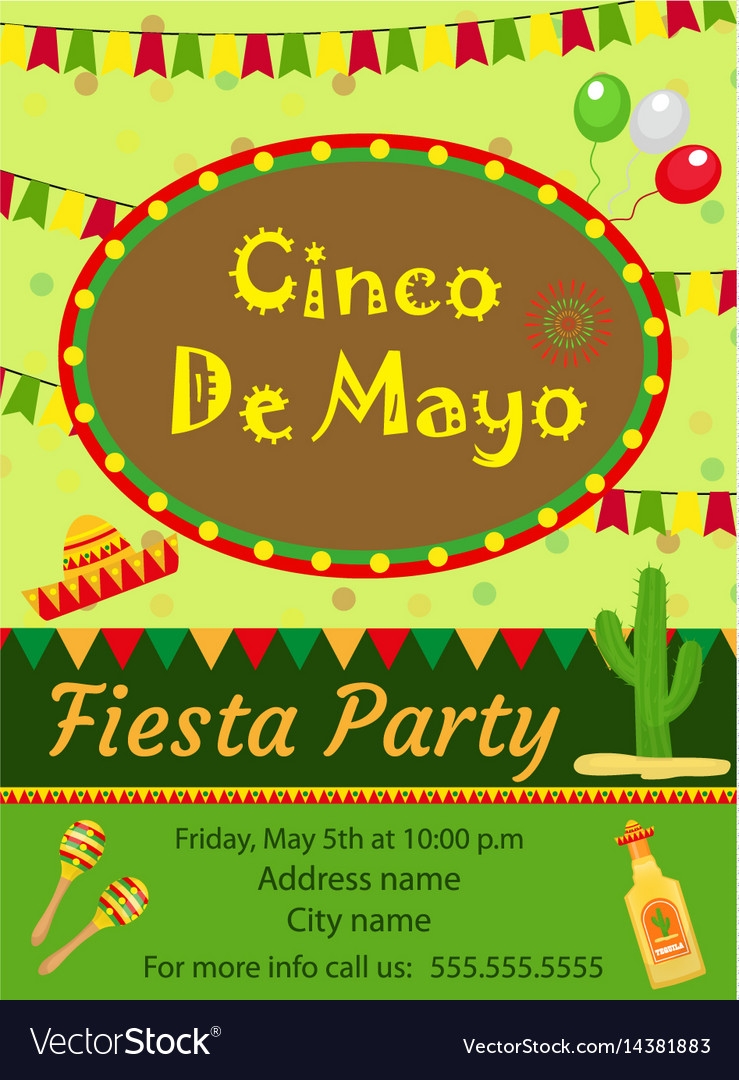Cinco De Mayo Invitation Template Flyer Mexican Vector Image