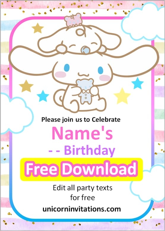 Cinnamoroll Invitation Templates Unicorn Invitations