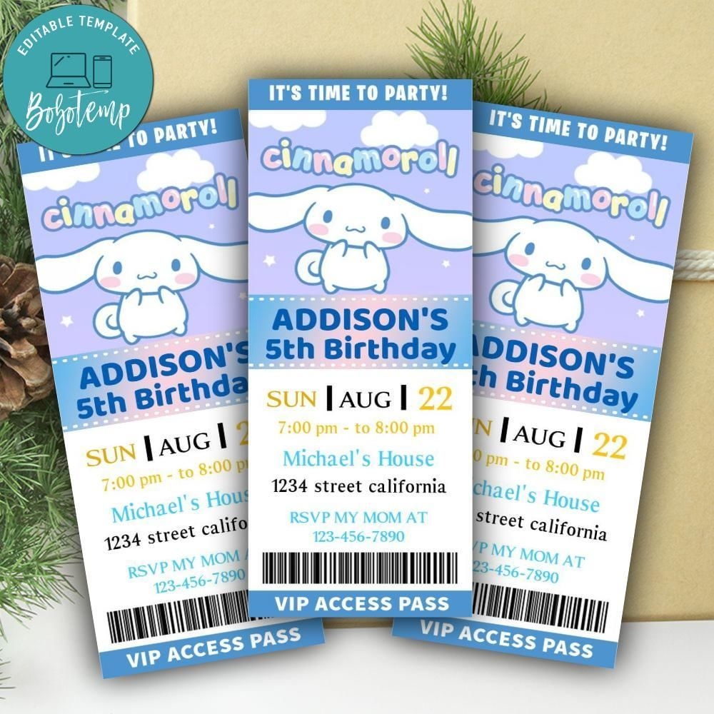 Cinnamoroll Ticket Invitation Customizable Template Bobotemp
