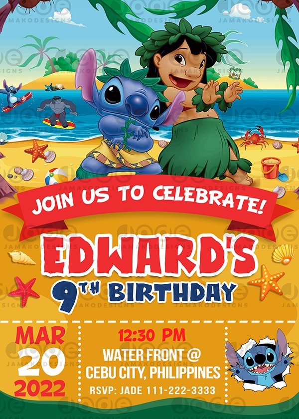 Digital Lilo And Stitch Birthday Invitation Template Jamakodesigns