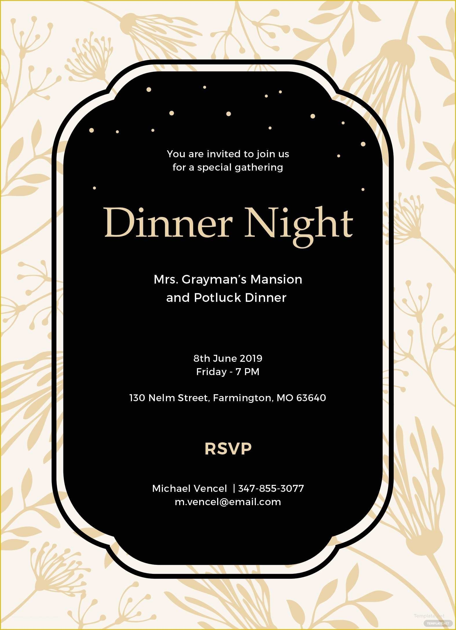 Dinner Invitation Card Template Free Of Free Dinner Invitation Template 