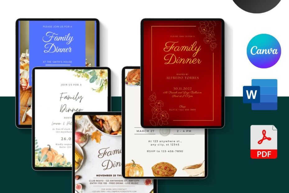 Dinner Invitation Template Printable PDF Word Editable