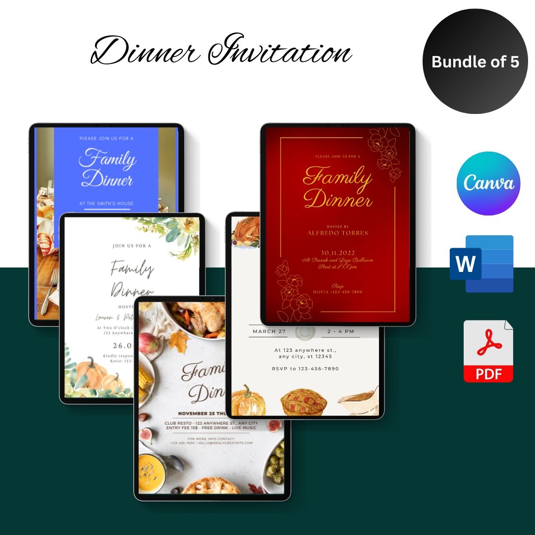 Dinner Invitation Template Printable PDF Word Editable 