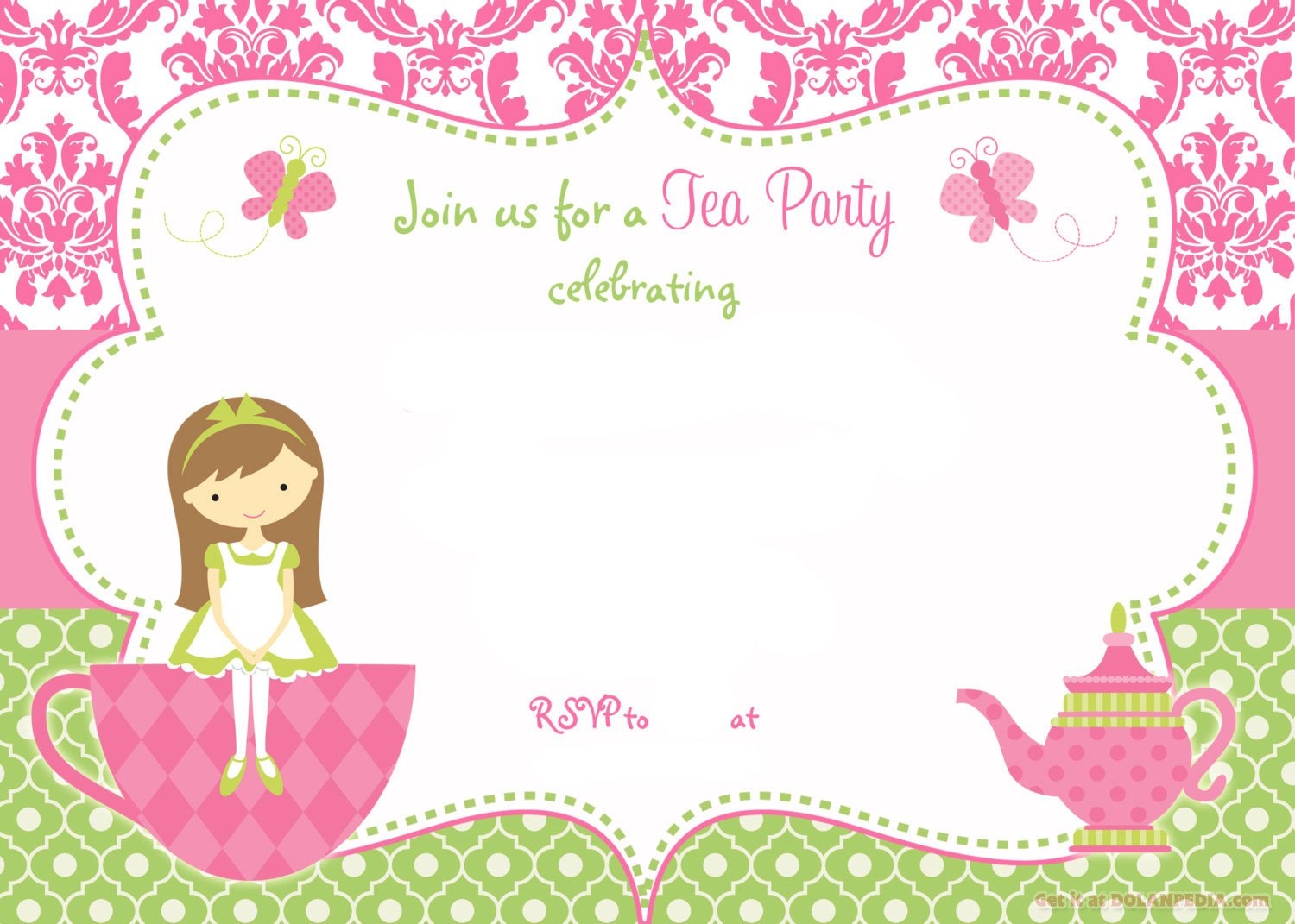 Dinywageman Free Printable Tea Party Invitations Kids