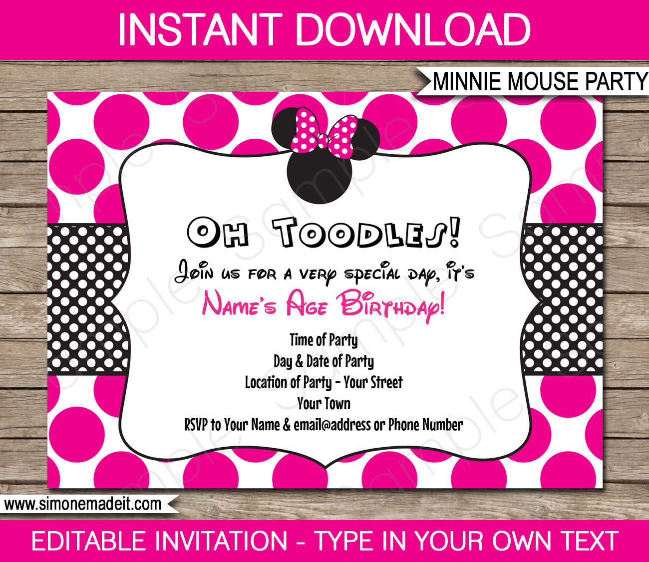 Dinywageman Minnie Mouse Template Invitations