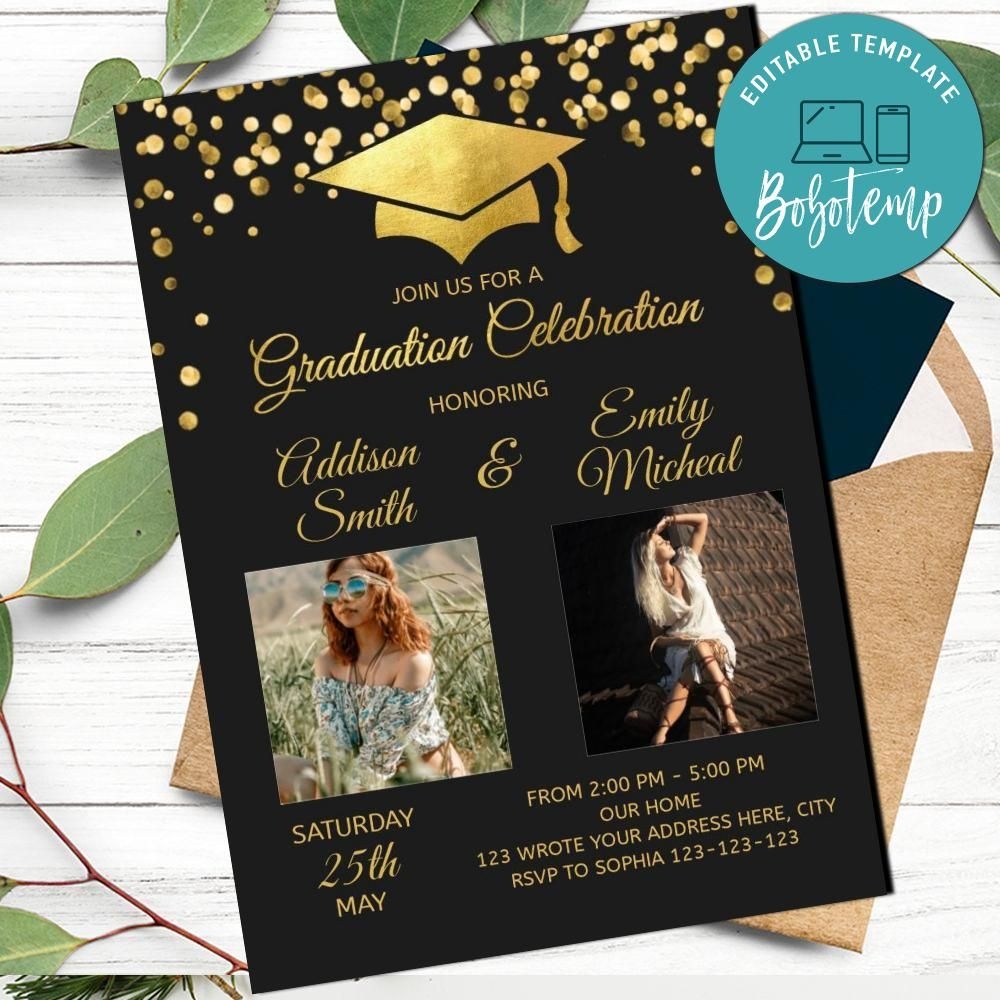 Double Graduation Party Invitation Class Of 2021 Template DIY Bobotemp