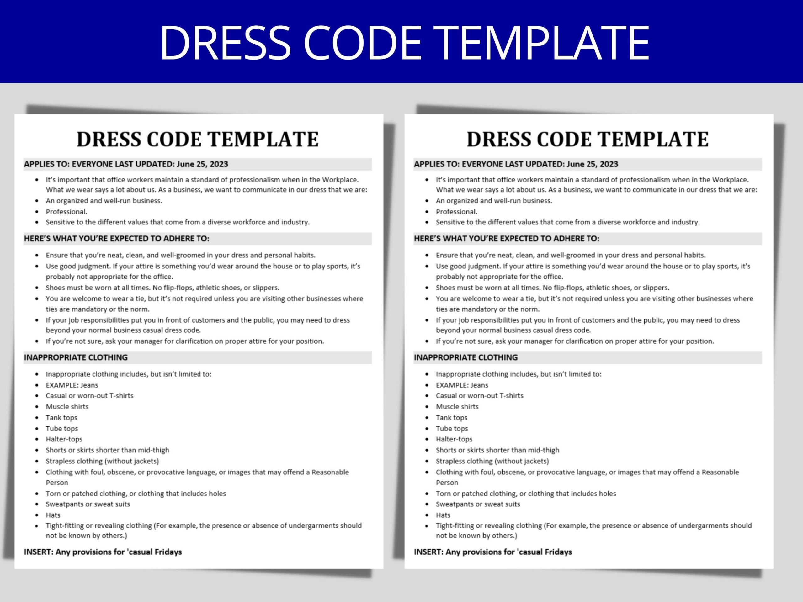 Dress Code Policy HR Template Human Resources Policies Employee 
