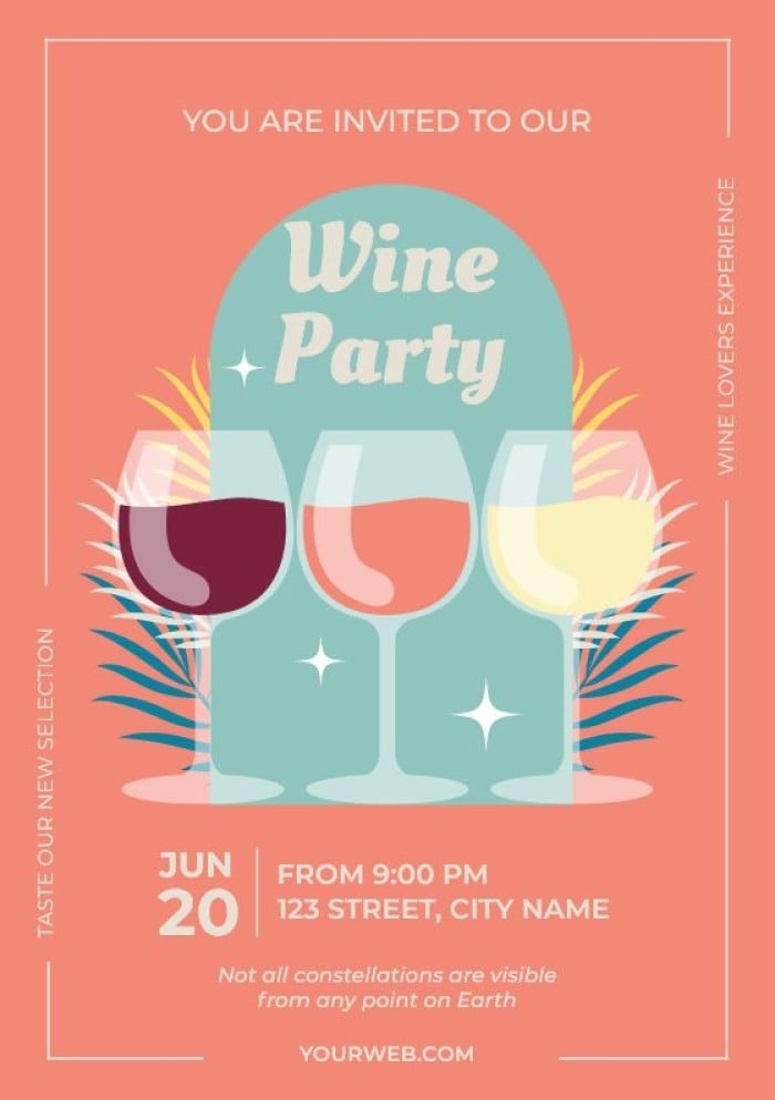 Edit And Download For Free This Modern Hand drawn Wine Party Invitation 