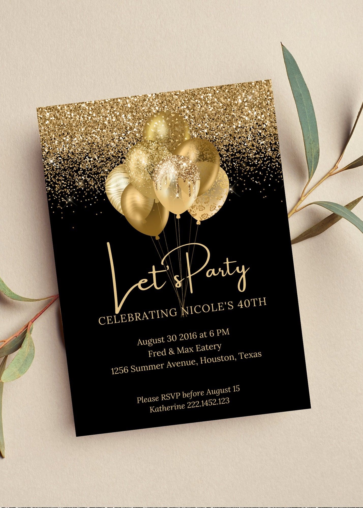 Editable Black And Gold Birthday Invitation Let 39 s Party Etsy Id e 