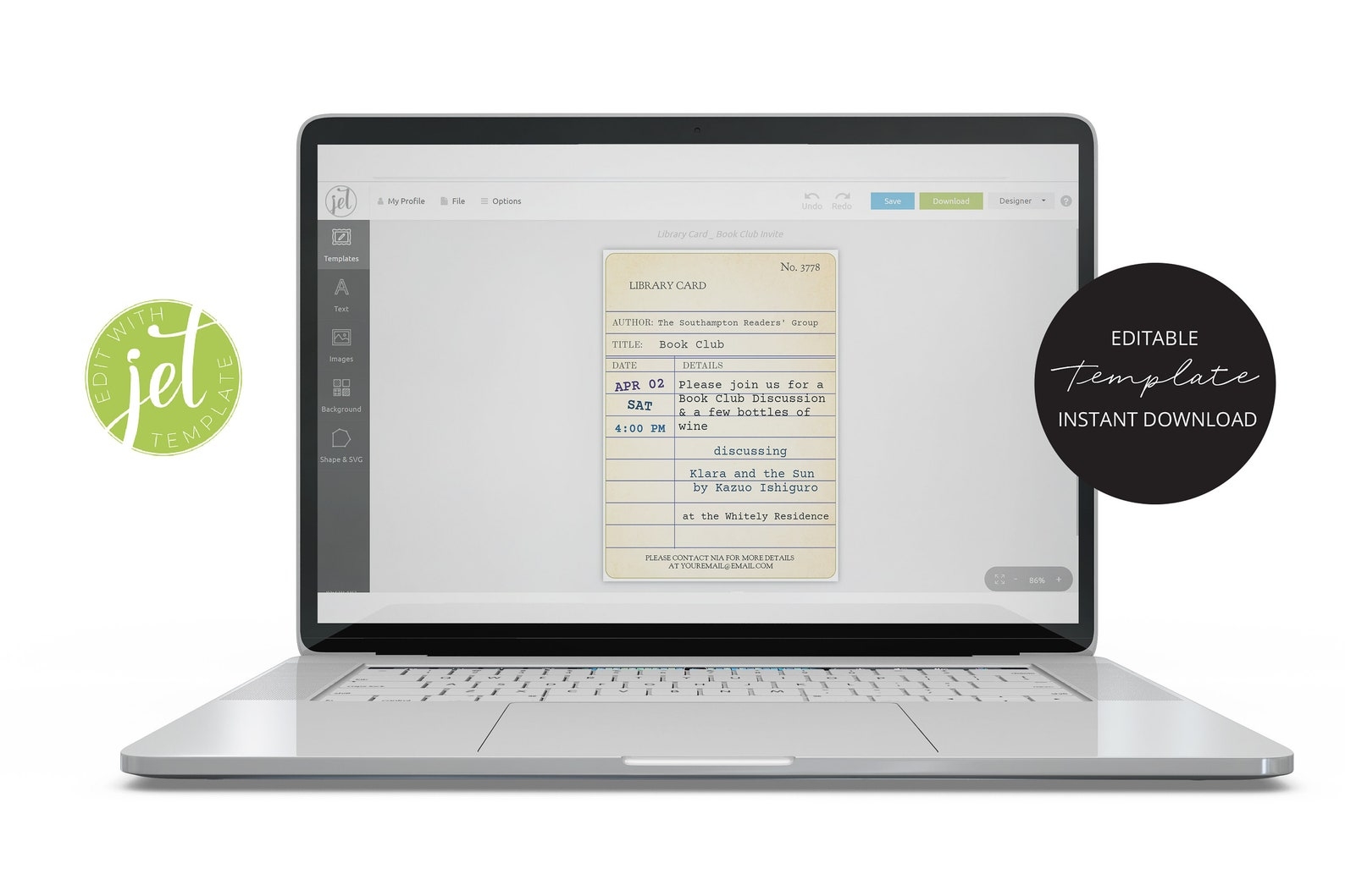 Editable BOOK CLUB Invitation Template Vintage Library Card Etsy