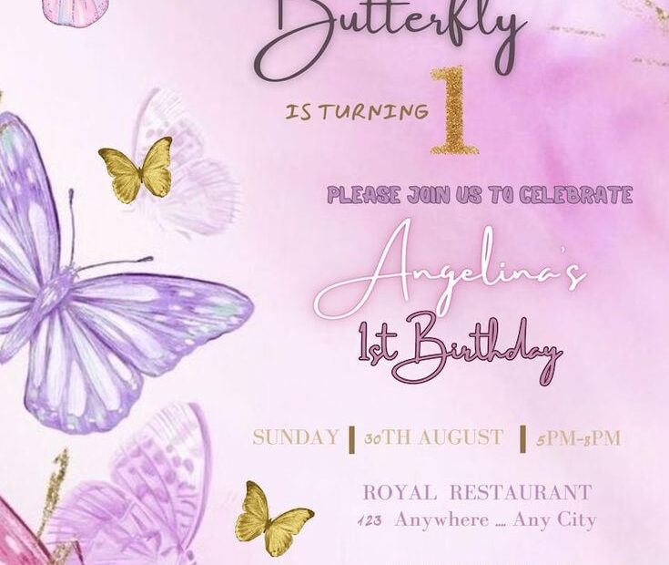 Editable Butterfly Birthday Invitation Template Purple Pink Theme