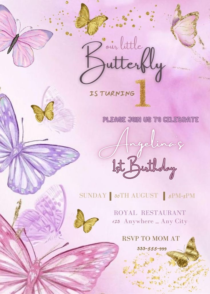 Editable Butterfly Birthday Invitation Template Purple Pink Theme 