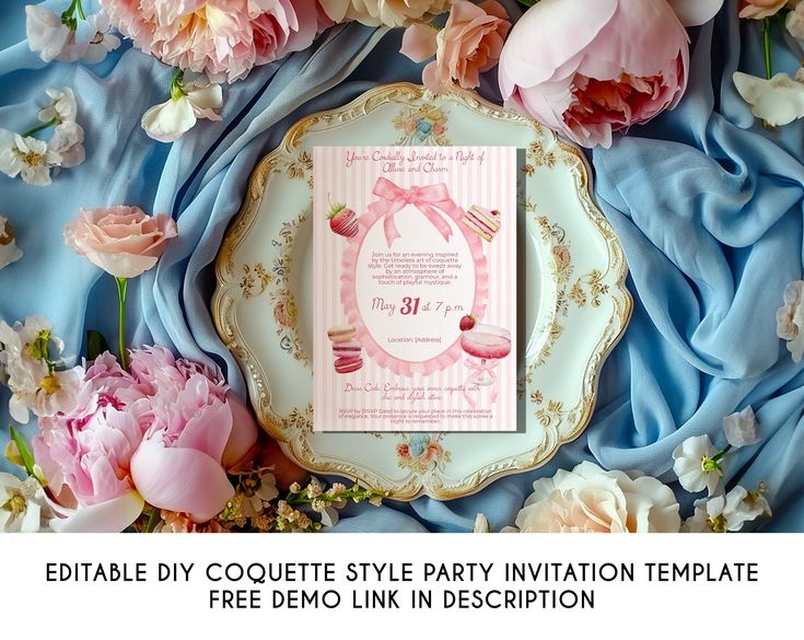 Editable Coquette Cocktail Party Invitation Template Printable 