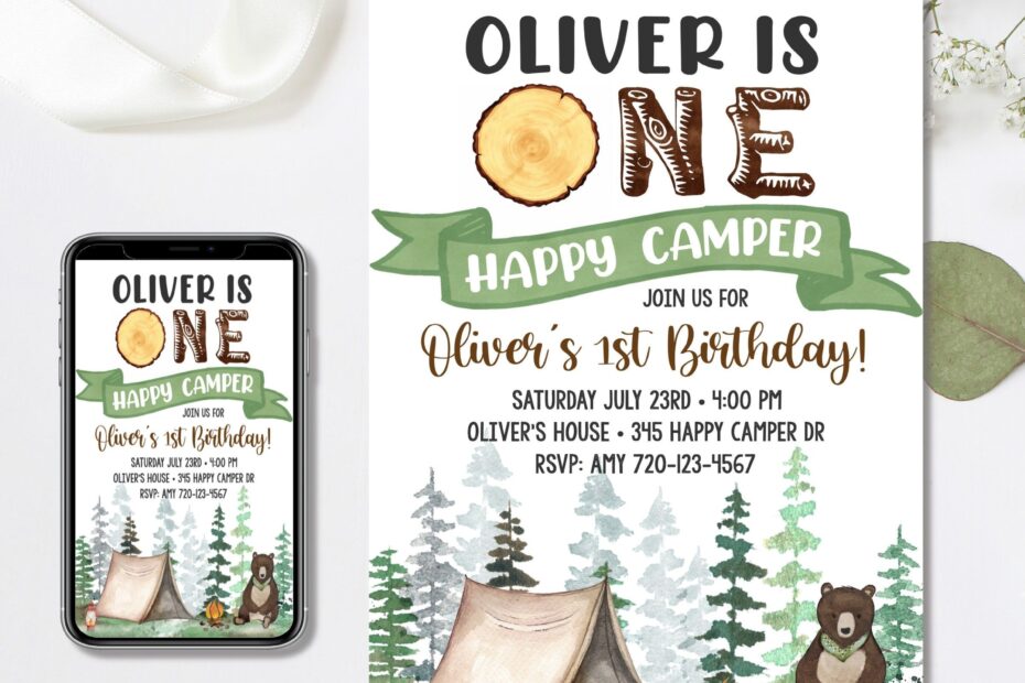 Editable Happy Camper Invitation One Happy Camper Birthday Invitation