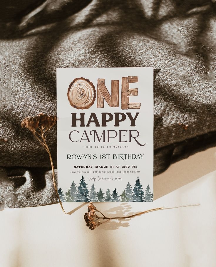 Editable One Happy Camper Birthday Invitation Template Woodland 