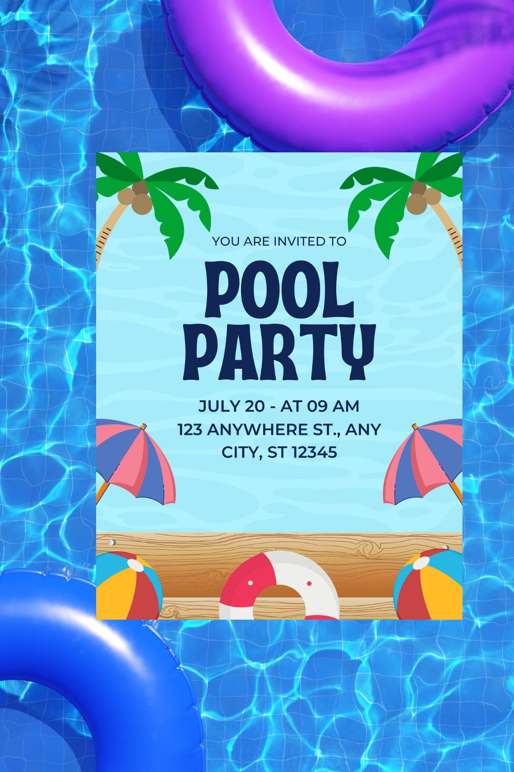 Editable Pool Party Invite Template Summer Party Birthday Party 