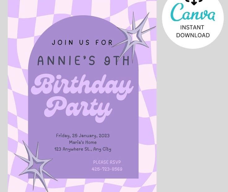 EDITABLE Purple Groovy Birthday Party Invitation Birthday Invitations