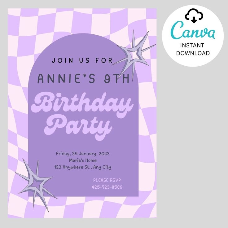 EDITABLE Purple Groovy Birthday Party Invitation Birthday Invitations 