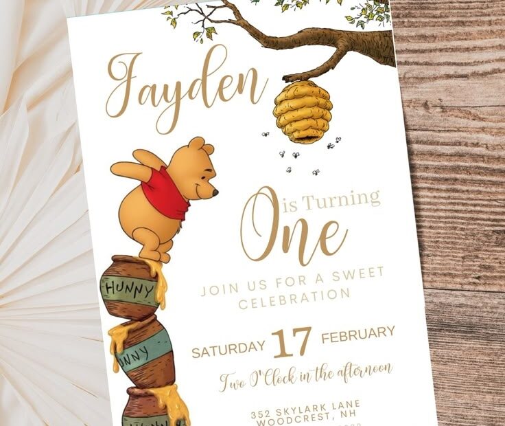 Editable Winnie The Pooh Birthday Invitation Classic Winnie Etsy