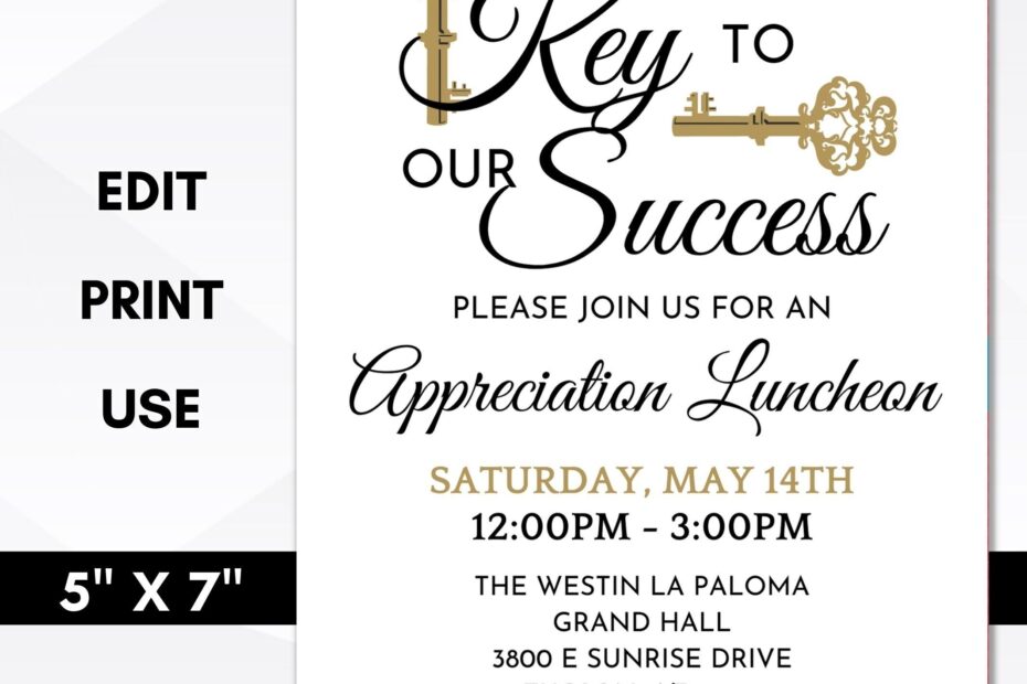 Elegant Appreciation Luncheon Invitation Key To Our Success Invite