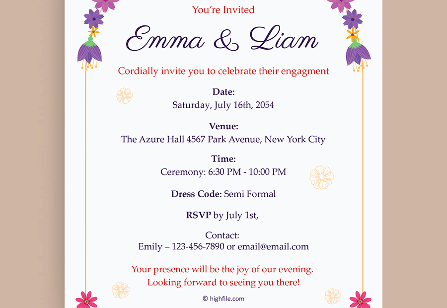 Engagement Party Invitation Template Word Adobe Illustrator Highfile