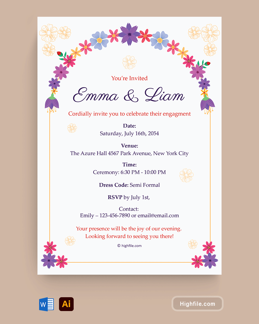 Engagement Party Invitation Template Word Adobe Illustrator Highfile