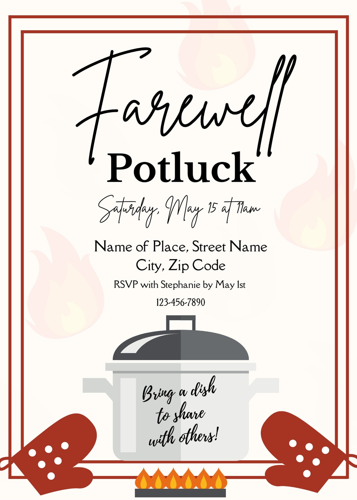 Farewell Potluck Invite Template Editable Potluck Invitation 