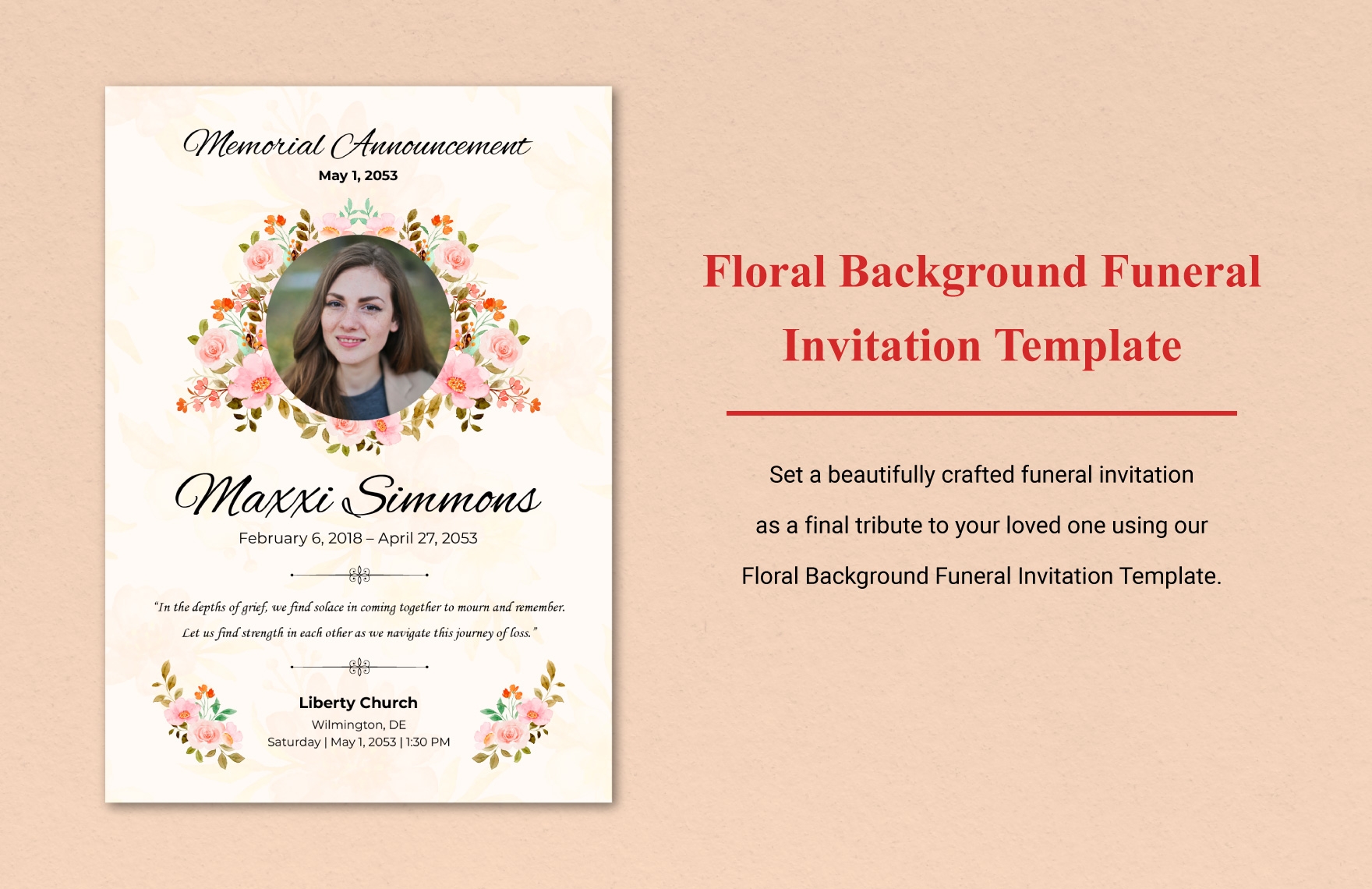 Floral Background Funeral Invitation Template In Word PSD Illustrator 