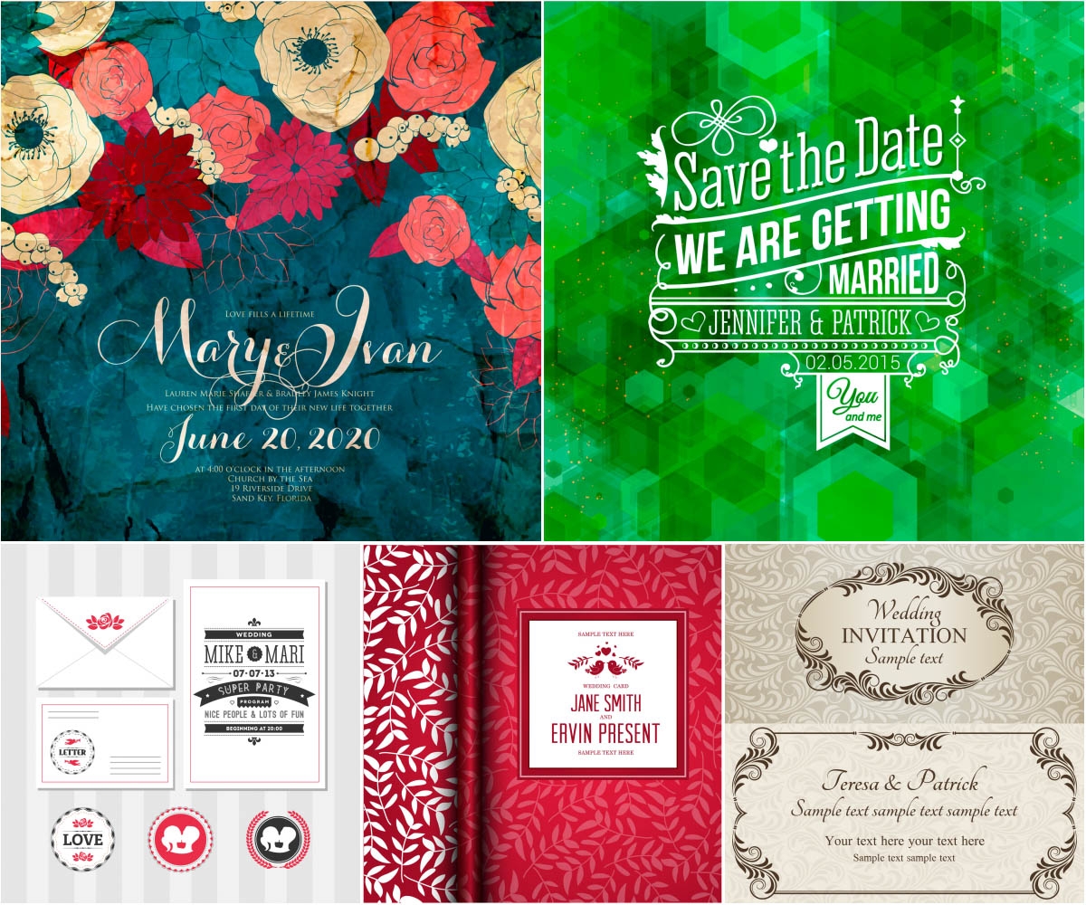 Floral Wedding Invitations Templates In Retro Style Vector 2018 Free 