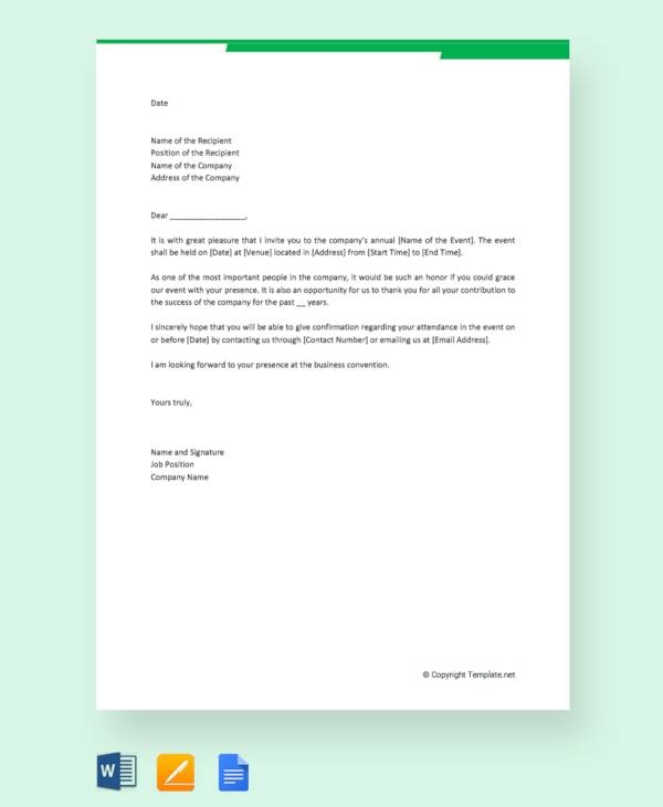 FREE 18 Business Invitation Letter Templates In PDF MS Word Google 