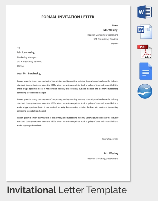 FREE 31 Sample Invitation Letter Templates In PDF MS Word Google Docs