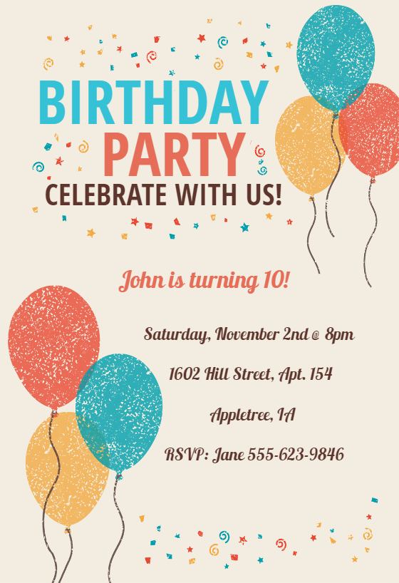 Free Birthday Party Invitation Templates Printable Word Searches