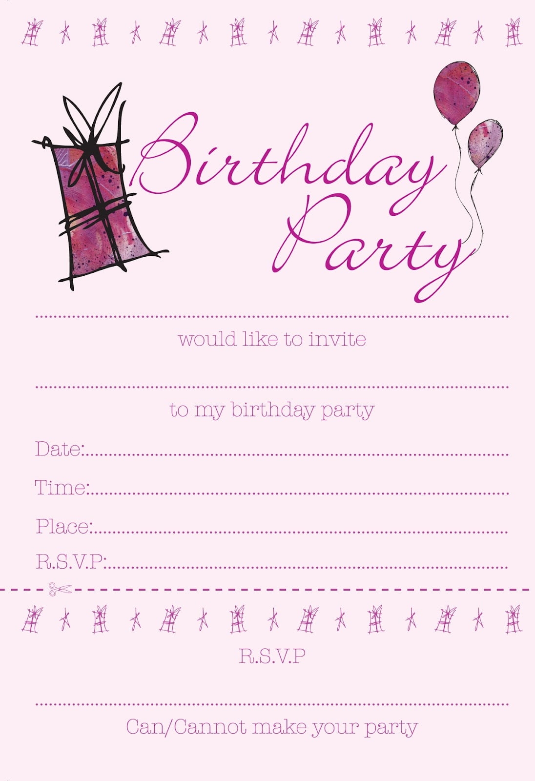 Free Birthday Party Invitations For Girl Bagvania FREE Printable 