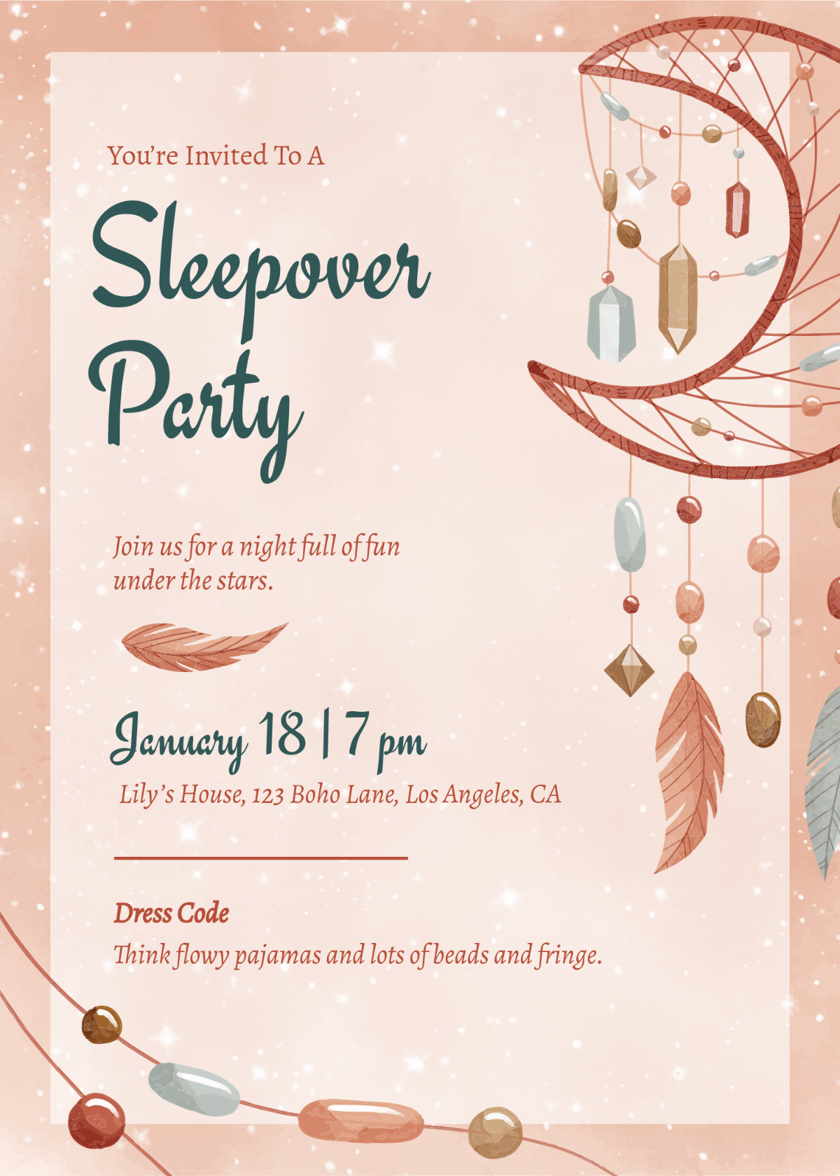 Free Boho Sleepover Invitation Template To Edit Online