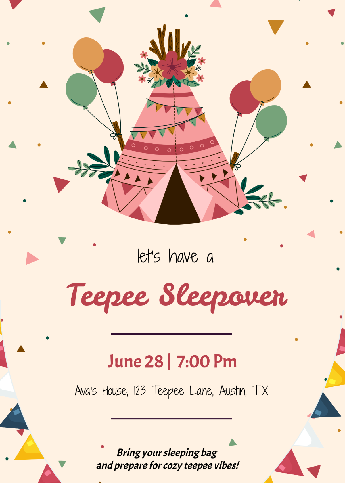 Free Boho Sleepover Invitation Template To Edit Online