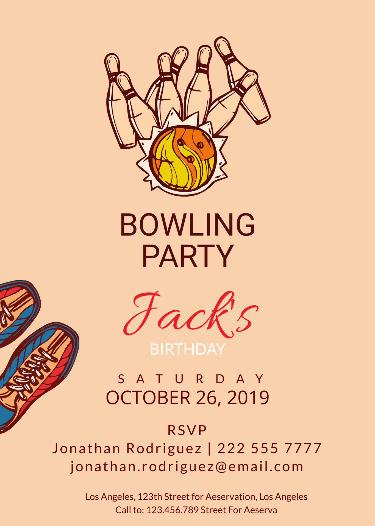 Free Bowling Invitation Party Template To Edit Online
