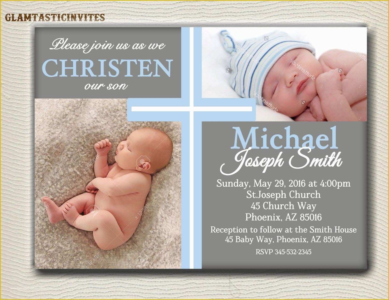 Free Christening Invitation Template For Baby Boy Of Baby Blue Baptism 