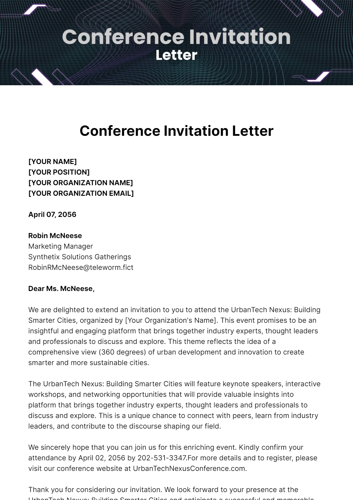 Free Conference Invitation Letter Template To Edit Online