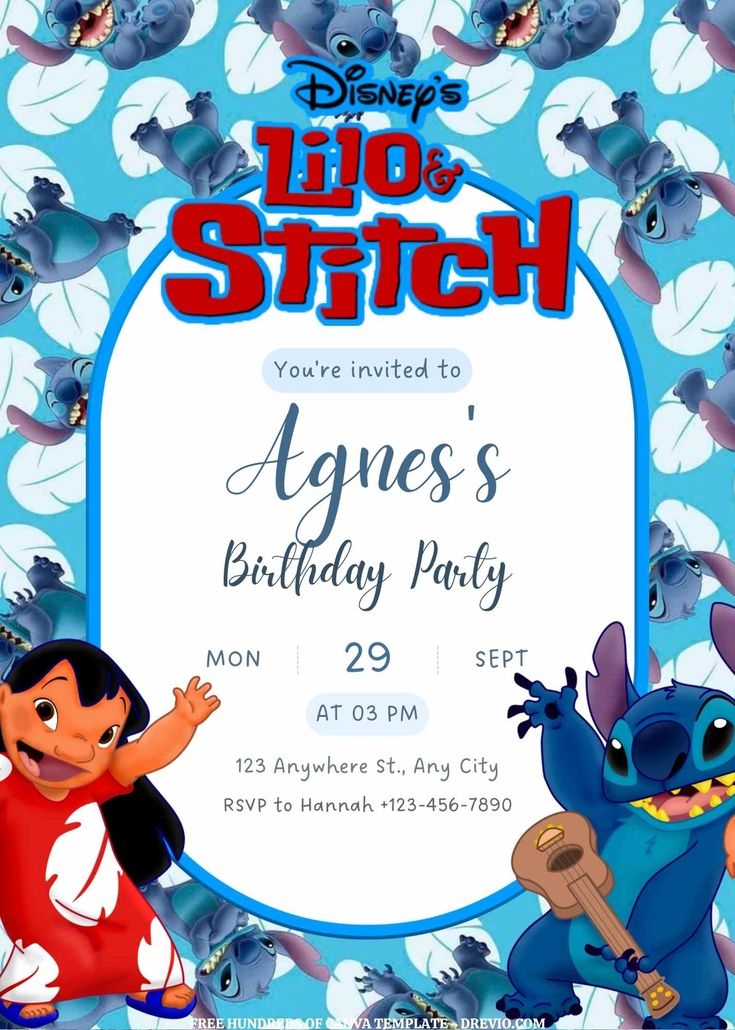 FREE EDITABLE 20 Lilo Stitch Canva Templates Printable Birthday 